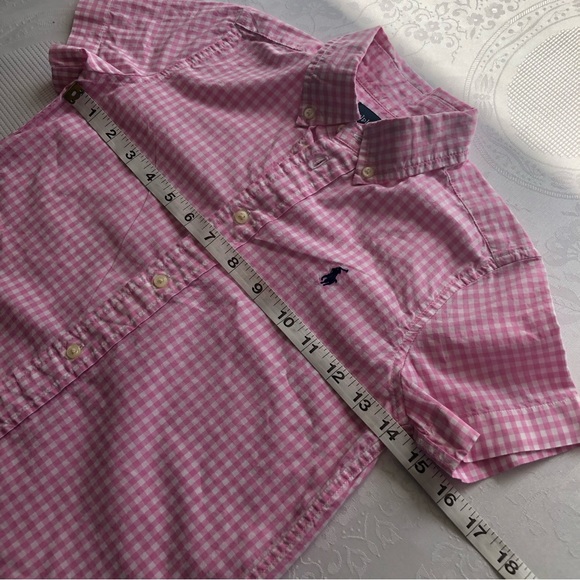 Ralph Lauren Pink/White Checkered Button-Up Shirt Boys Size 5 Short Sleeves Logo - Picture 6 of 16